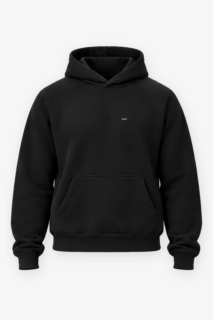 Heavyweight Hoodie in black, pre-production visual